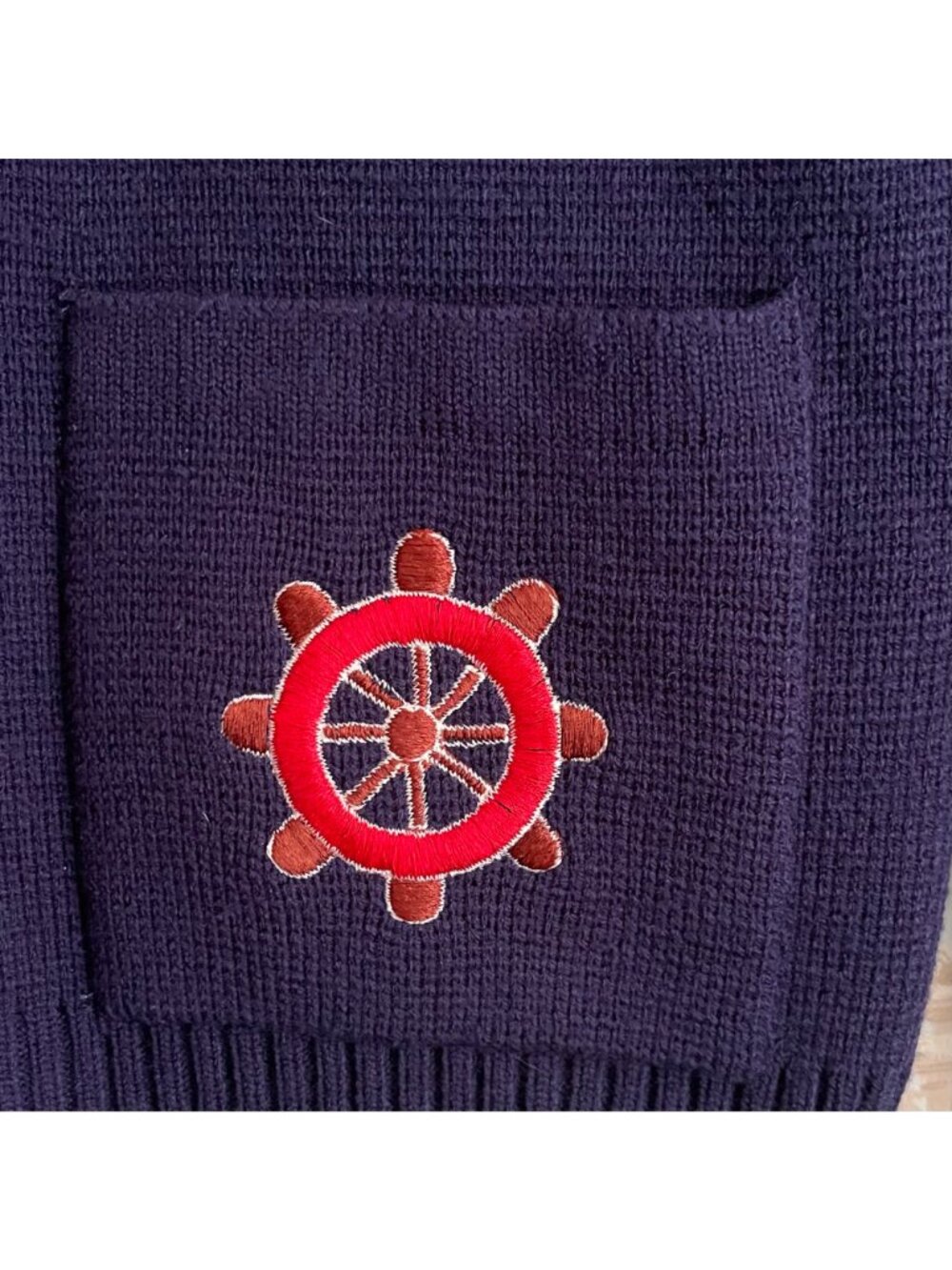 Vintage LeRoy Womens Zip Sweater Size L Navy Nautical Sailboat Anchor Coastal - Picture 7 of 12